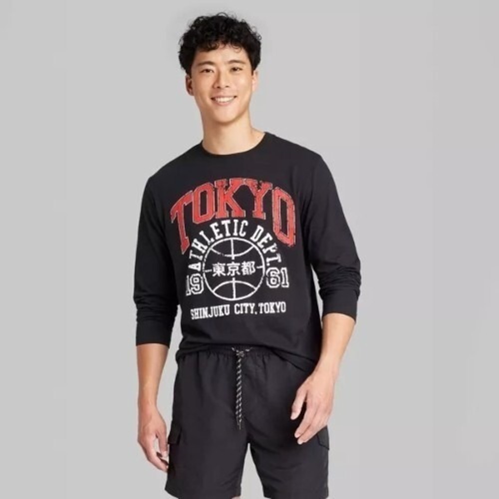 Mens Black Regular Fit Crewneck Long Sleeve T-Shirt - Original Use Size XL